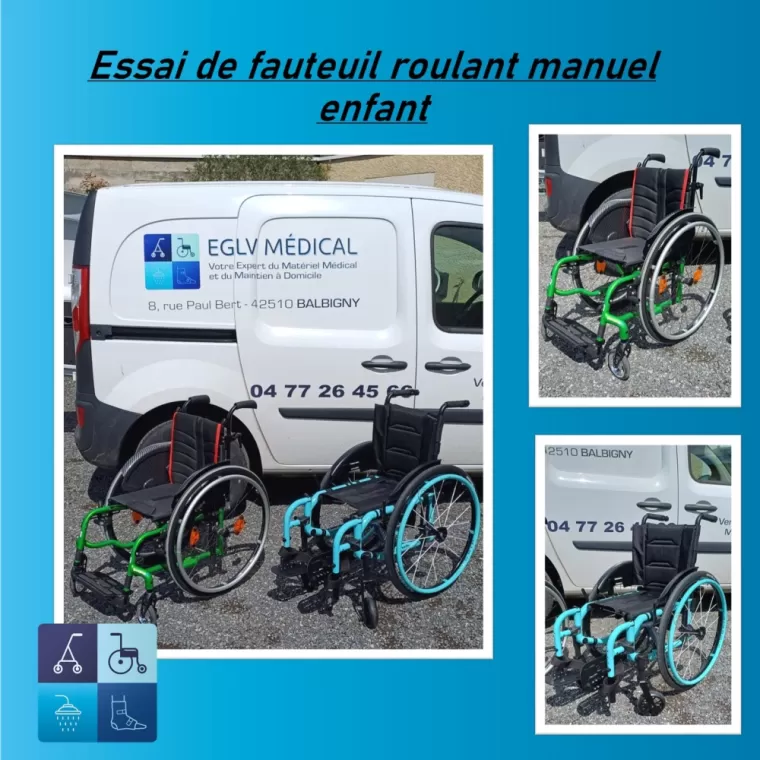 Essai de fauteuil roulant manuel enfant à Tarare