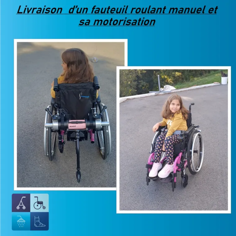 Achat de fauteuil roulant manuel Helio Kids et motorisation Benoit Systemes à Tarare