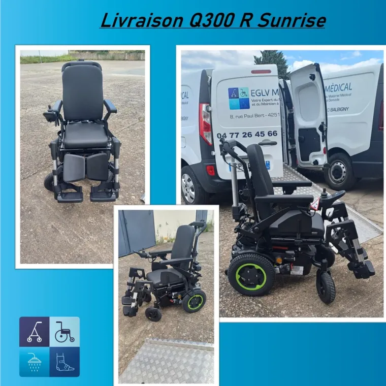 Fauteuil électrique Q500M Sunrise essai avant validation à FEURS, Balbigny, EGLV MEDICAL