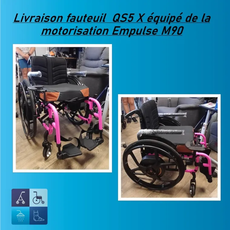 Achat fauteuil roulant manuel QS5X avec motorisation Empulse, Balbigny, EGLV MEDICAL